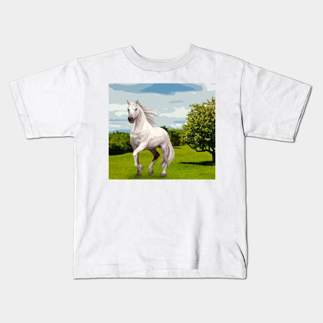 White Horse Kids T-Shirt by PjesusArt